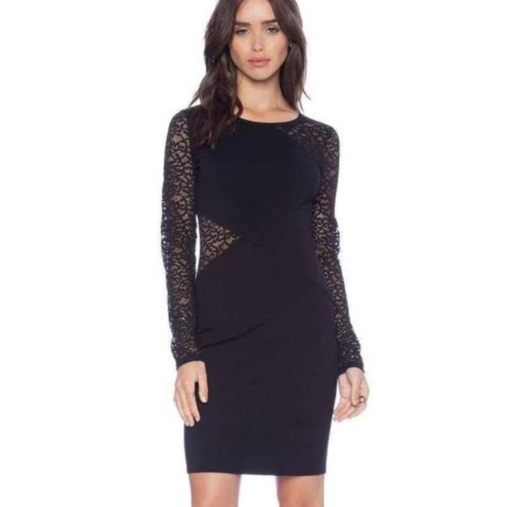 BCBGMaxazria Jorden Black Lace Nude Contrast Body-Con Dress